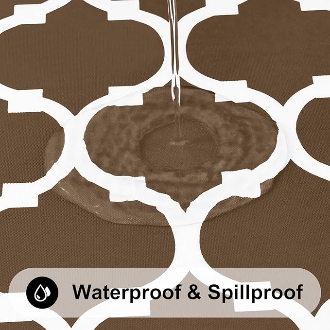 Smiry Square Table Cloth, Waterproof Vinyl Tablecloth with Flannel Backing for Square Tables, Wipeable Spillproof Plastic Tablecloths for Dining, Camping, Indoor and Outdoor (54"x54", Brown)