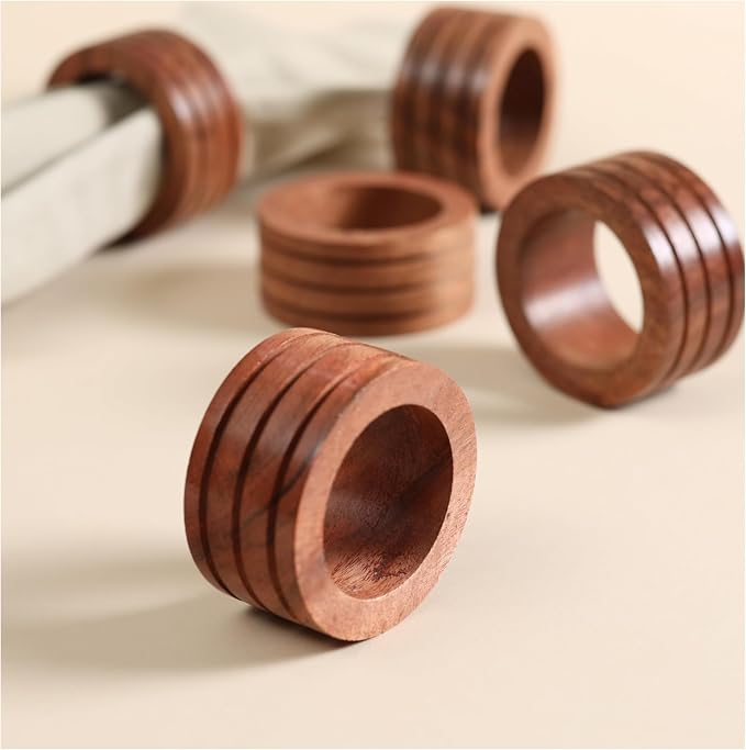 Handcrafted Wooden Napkin Rings, Hardwood Dinner Napkin Holders Set of 12 by CLEENTABLE