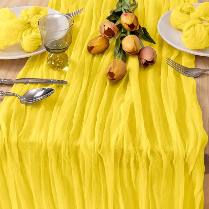 Yellow Guaze Cheesecloth Table Runner Rustic Table Decor 10ft | Lightweight by MLMC