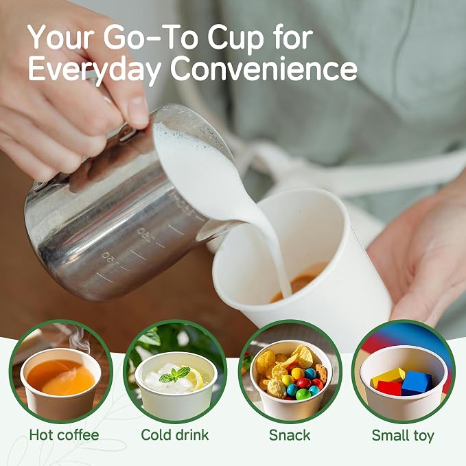 16 oz 500 Pack White Disposable Paper Coffee Cups, Hot/Cold Drink Cups - Image 5