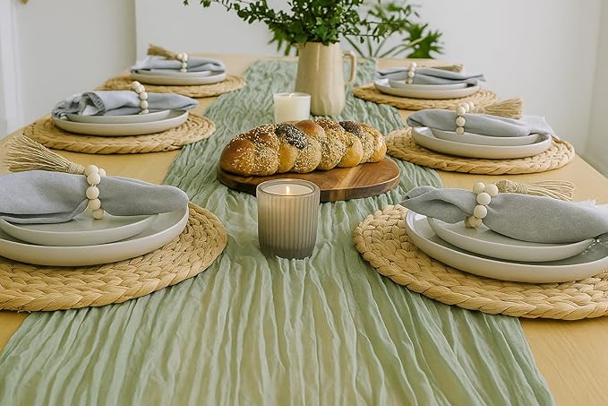 Round Woven Placemats Set of 6 (14 Inch) with Napkin Rings & Canvas Bag – Water Hyacinth Boho Farmhouse Table Mats, Heat Resistant Natural Wicker Chargers for Dining Table Decor by DECHUSE