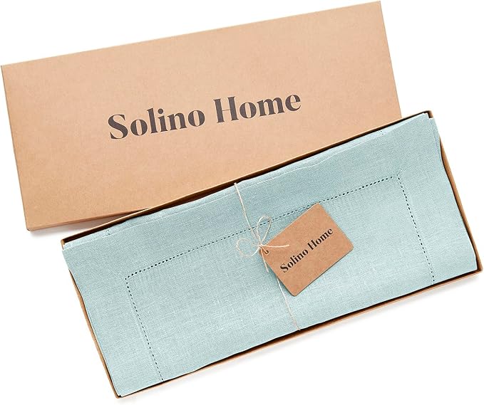 Solino Home 100% Pure Linen Table Runner Aqua Blue Hemstitch, 14 x 144 in | - Image 5