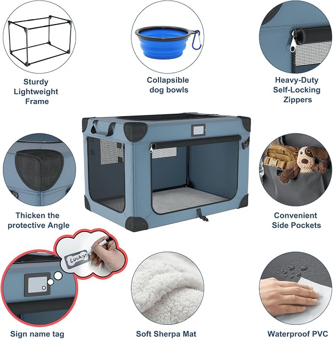 36 Inch Portable Travel Dog Crate Blue - Image 4