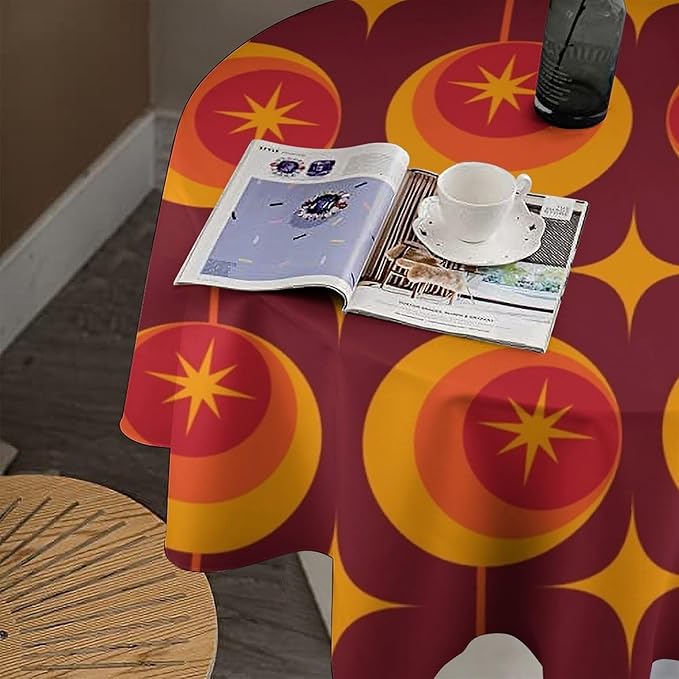 Modern Mid Century Round Tablecloth, Abstract Vintage Geometric Print Tablecloth for Home Party Dining Room Kitchen Decor 50Inch(127cm)