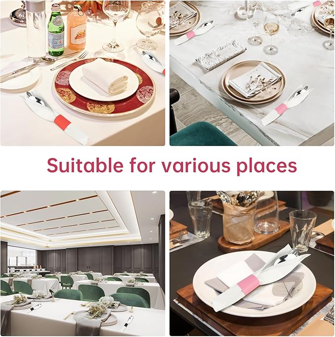 Germiwipe Paper Napkin Band Box of 500,Napkin Rings Self Adhesive,Silverware Wraps Bands Perfect for Christmas Birthday Parties, Weddings, Family Reunion & Events (Red-500pcs)