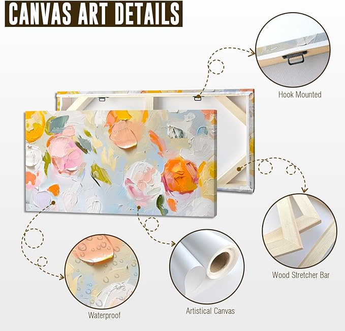 ADJUVANT Wall Art Impressionist Floral 60"L x 30"W, Colorful Flowers Canvas Painting Vibrant Blooms Artwork Soft Hues Prints Botanical Pictures Wall Decor for Living Room Bedroom Dining Room Home Office