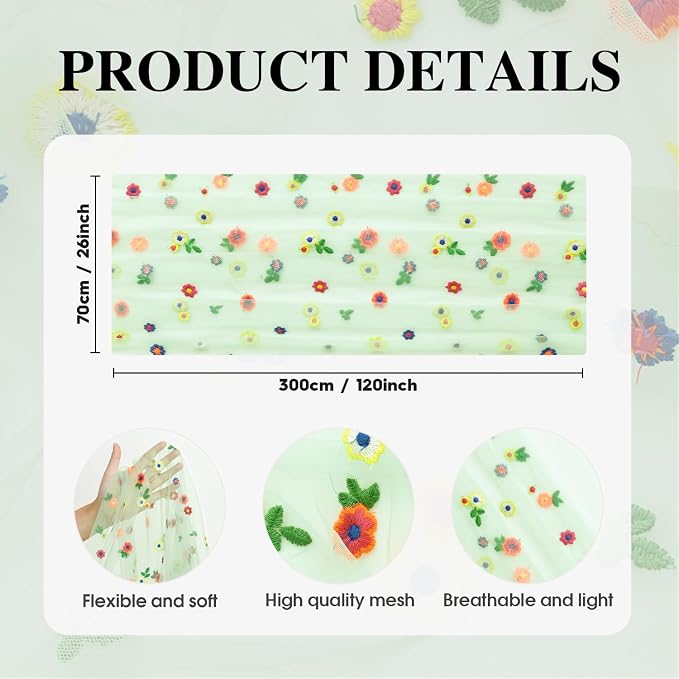 Artoid Mode 3PCS Sage Green Embroidery Daisy Gauze Table Runner 120 Inch | - Image 6