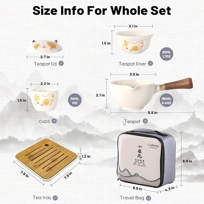LURRIER Porcelain Chinese Gongfu Tea Set, Portable Teapot Set - Image 3