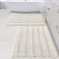 H.VERSAILTEX 2 Piece Bathroom Set - Super Absorbent Chenille Striped Bath Mats, Non Skid, Machine Washable (Cream, 24 x 36 Plus 20 x 32 - Inches)