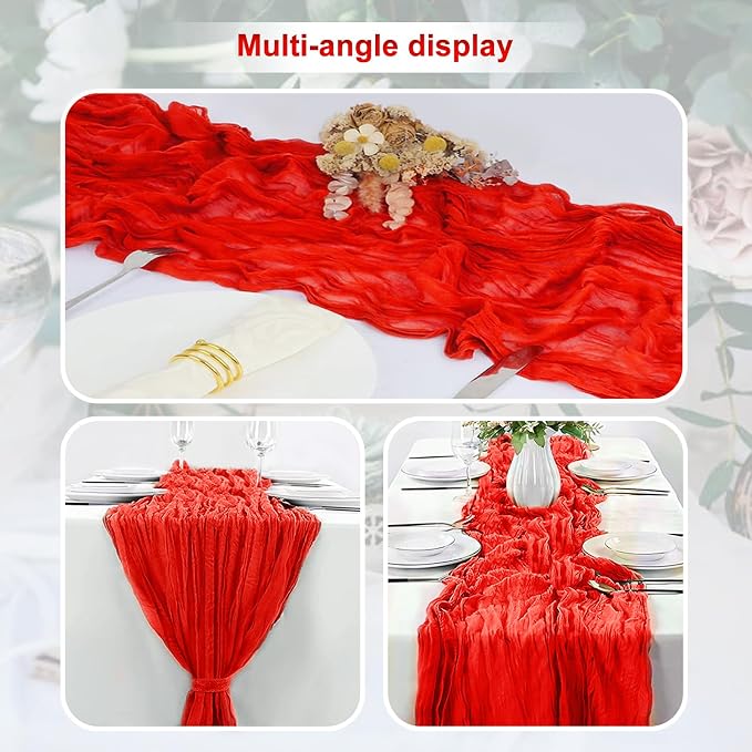 1 Pack Red Cheesecloth Table Runner 35x120 Inch 10Ft Rustic Gauze Cheese Cloth - Image 5