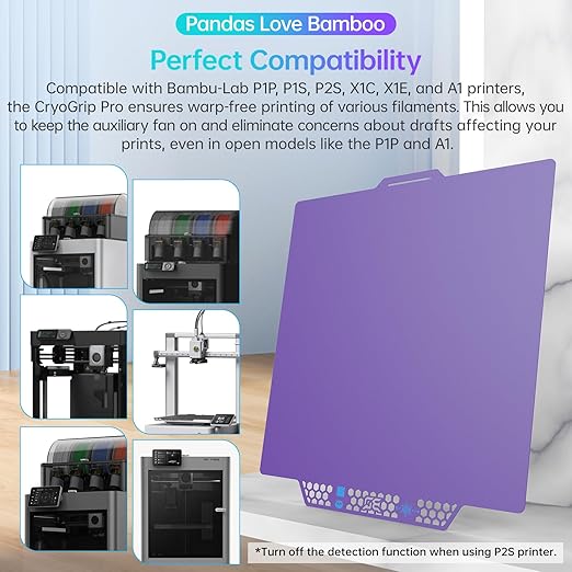 BIQU CryoGrip Pro Glacier Purple Compatible with Bambu-Lab P1S/P1P/P2S/X1C/X1E/A1 3D Printers 257x257MM Panda Build Plate Double Sided Upgrade Removable Surface Platform