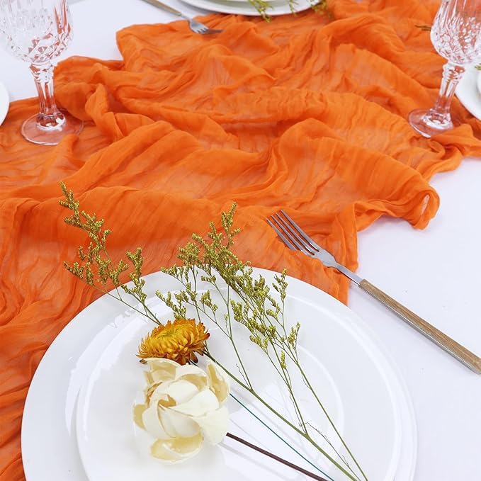 FUHSY Orange Cheesecloth Table Runner 10 Pack Gauze Table Runners 10FT Long Rustic Fall Table Runners Boho Gauze Cheese Cloths Table Runner for Wedding Thanksgiving Burnt Orange Halloween Table Decor