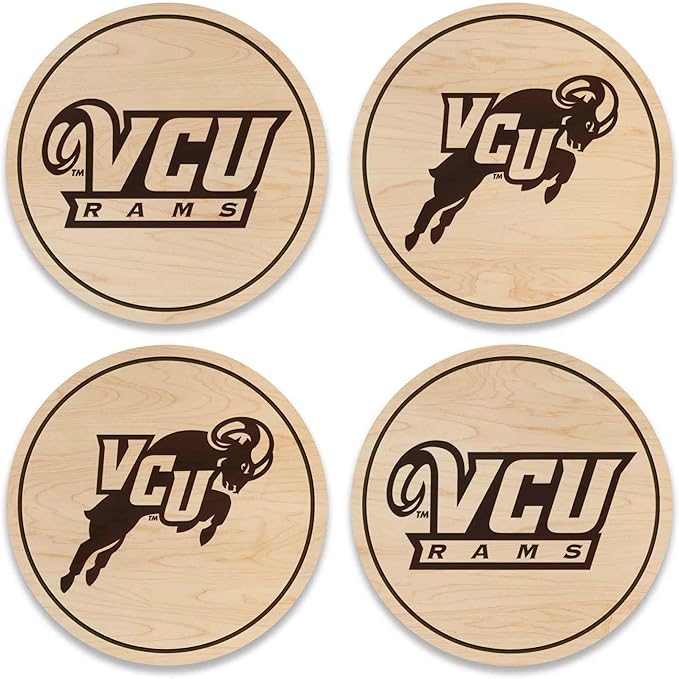LazerEdge Virginia Commonwealth Wooden Coaster Set - Maple Wood - Officially Licensed Product - 4-Pack