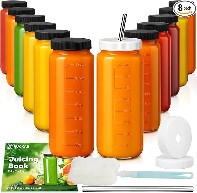 Ruckae 16oz 12 Pack Juice Bottles, Glass Bottles Juicing by RUCKAE