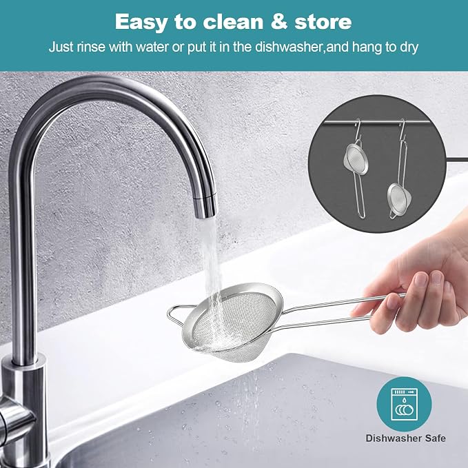 2 Pack Fine Mesh Strainer, Small Stainless Steel Sieves - Image 6