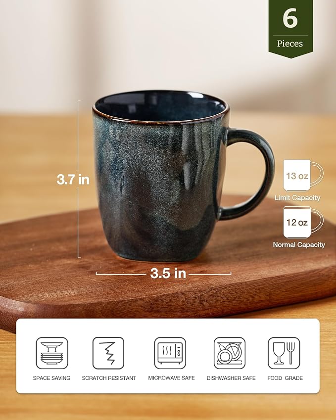 famiware Coffee Mugs Set of 6, Ocean Square 13oz Coffee Cup Set - Image 4