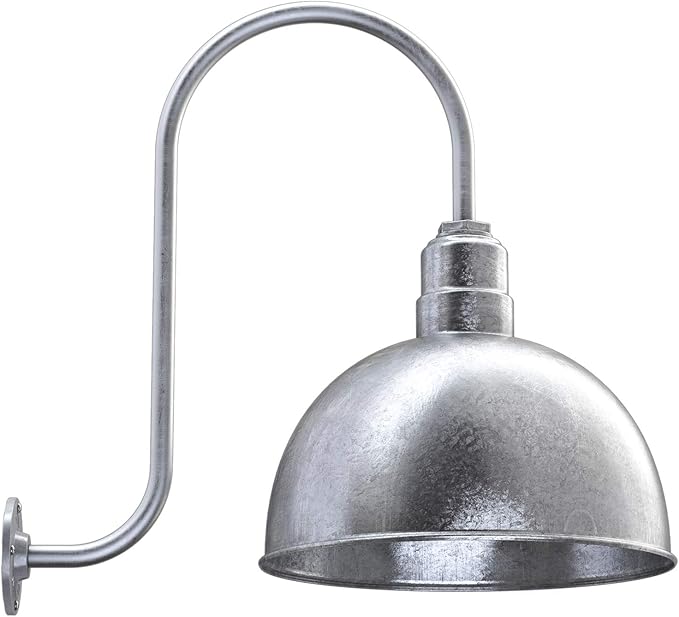 Steel Lighting Co. Hollywood Bowl Light | Outdoor Wall Mounted | 15 inch Bowl Dome | Upslope Gooseneck | Barn Light Made in America | Galvanized Exterior/Galvanized Interior