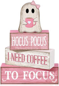 Moucuny 4 Pcs Pink Halloween Table Decorations Coffee Ghost Wooden Stacked by Moucuny