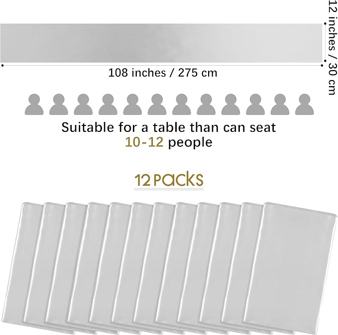 Aneco 12 Pack Satin Table Runner 12 x 108 Inch Light Silver Long Wedding Satin - Image 2