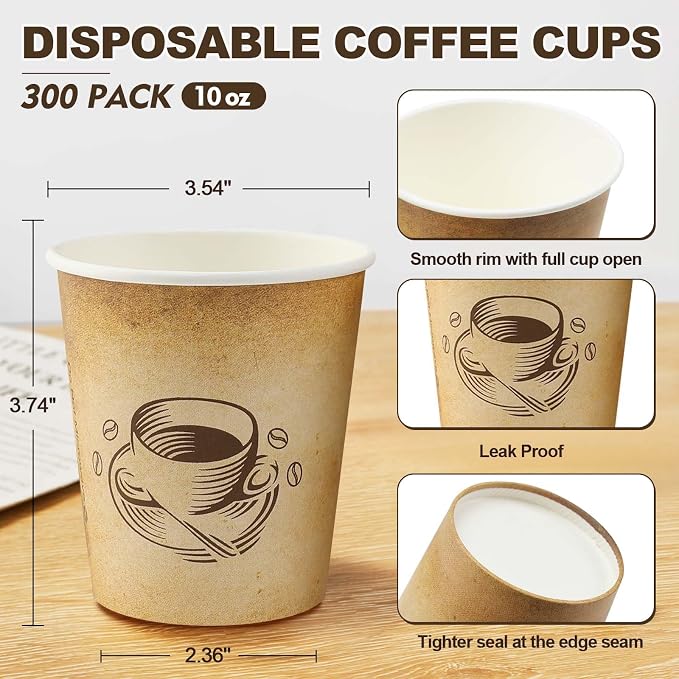 Clawsoff 200 Pack 10 oz Coffee Cups Disposable Paper Cups | Disposable Drinking - Image 2