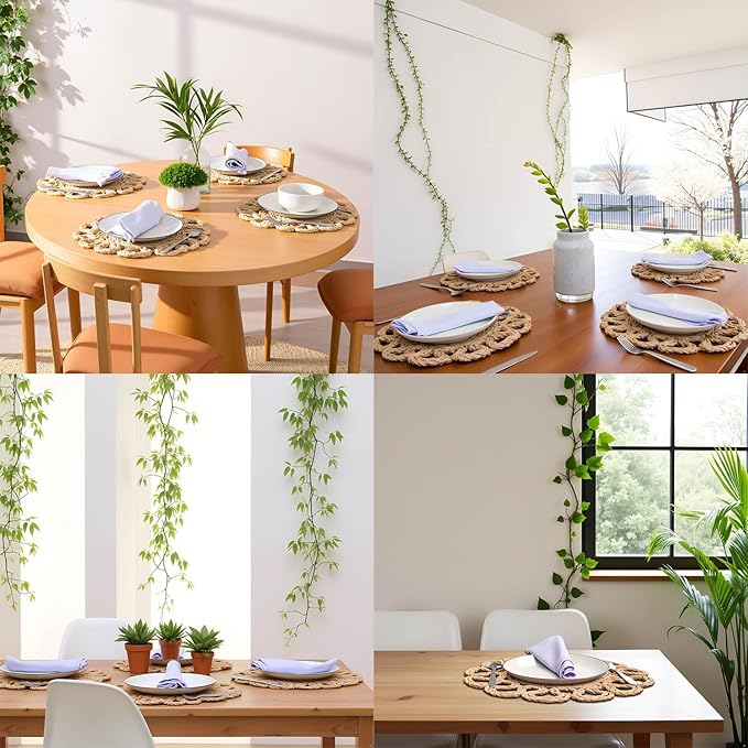 13.8" Set of 8 Round Seagrass Placemats | Boho Woven Rattan Table Mats | Farmhouse Wicker Spring Plate Chargers Like Water Hyacinth, Seagrass for Wedding, Party, Christmas, Events