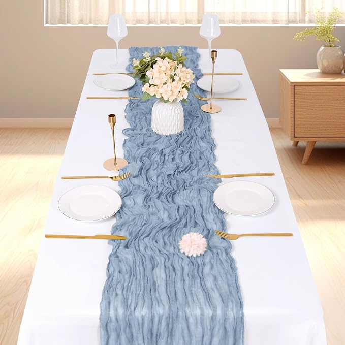 6 Pack Dusty Blue Cheesecloth Table Runner, 17 x 108 inch, Semi Sheer Boho - Image 2