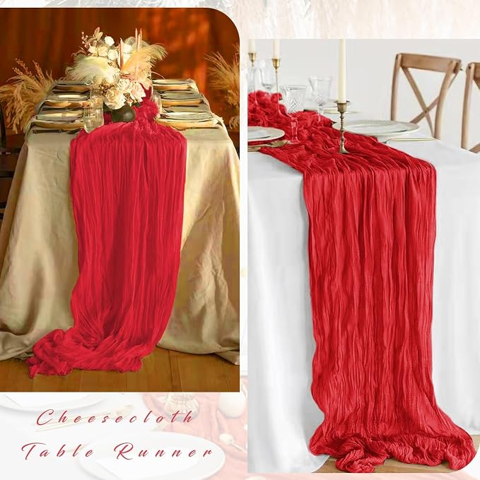 Red 6 Pieces 35 x 120 Inches Long Cheesecloth Table Runner Gauze Fabric 10Ft - Image 5