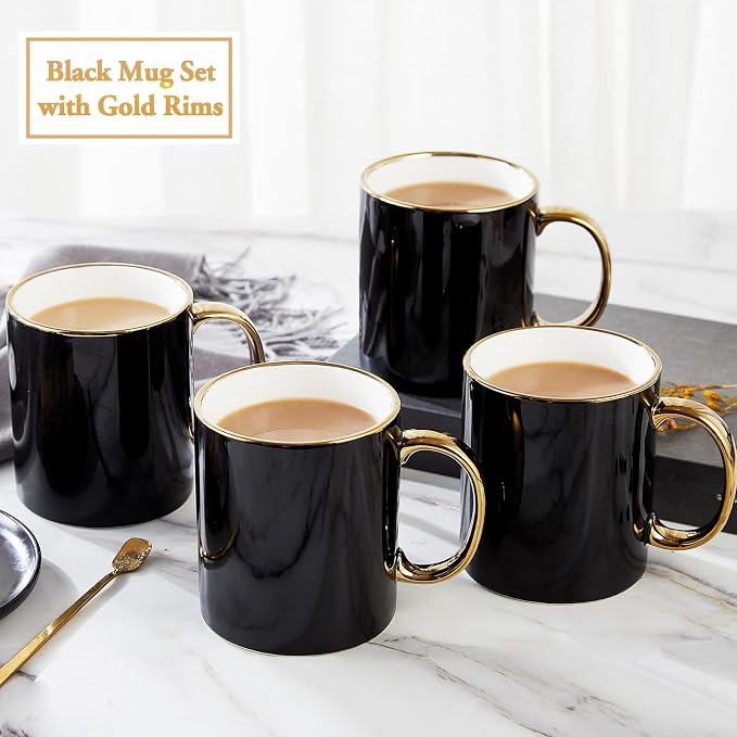 DUJUST Black Coffee Mug Set of 4, Modern & Stylish Design - Image 2