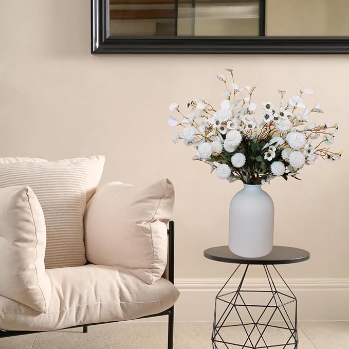 20pcs White Artificial Flowers Bulk For Vase That Look Real, White Flower Centerpiece For Table, Silk Floral Home Decor Indoor, Faux Kiku + Eucalyptus Stems + Wildflowers, Flores Blancas Artificiales