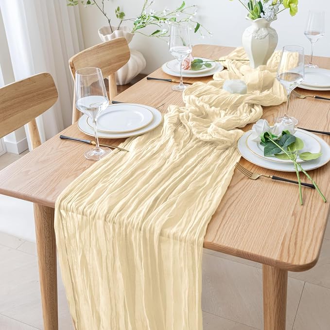 Cheesecloth Table Runner 10FT 12Pcs Beige Boho Gauze Rustic Sheer Runners | - Image 8