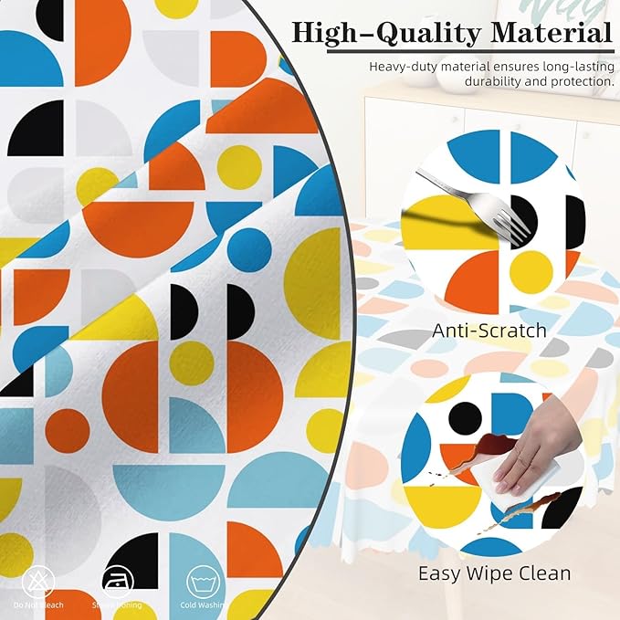 Laeacco 24 Inch Geometric Round Tablecloth Colorful Sector Circular Pattern Modern Abstract Art Print Table Cloth Washable Waterproof Wrinkle Free Table Cover for Kitchen Dining Picnic Party Decor