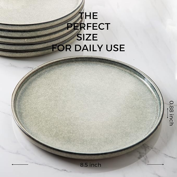 AmorArc Ceramic Plates Set of 6, 8.5 Inch Reactive Glaze Stoneware Plates set, Dessert, Salad, Appetizer, Small Dinner, Microwave, Dishwasher Safe, Scratch Resistant Dishes Set for Kitchen