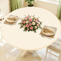 Round Spandex Tablecloth, Elastic Fitted Waterproof Tablecloths for 25"-30" Tables, Stretch Washable Picnic Table Cover for Camping, Dining, Indoor and Outdoor, Beige