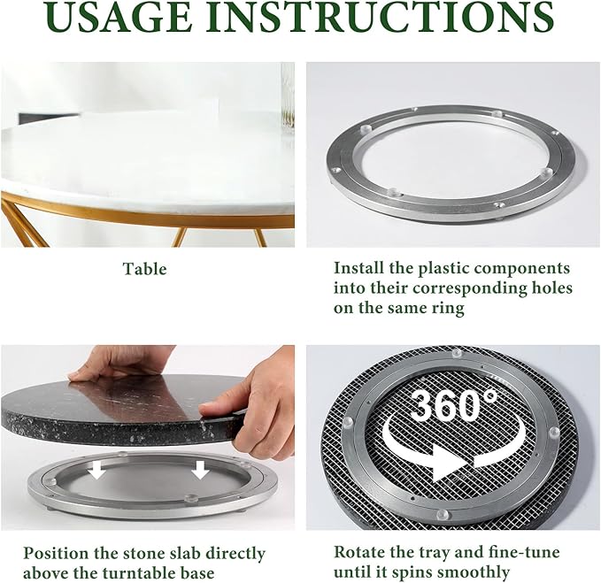 Koville 12'' Black Marble Lazy Susan Marble Turntable for Kitchen Dinning, Granite Lazy Susans Organizer for Cabinet, Serving Rotation Spinning Tabletop Organizer Swiveling, Spice Rack Storage