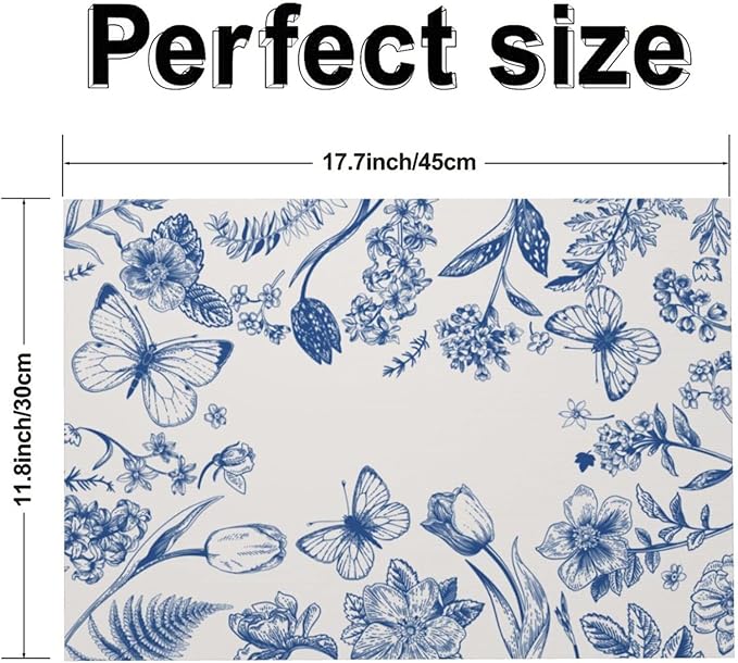 Vintage Flower Butterfly Placemats Set of 4 Washable Table Place Mats for Dining Kitchen Party Decor