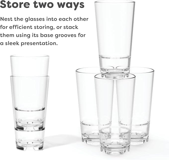 TOSSWARE RESERVE 16oz Stacking Pint, SET OF 24, Premium Quality, Dishwasher Safe & Heat Resistant Unbreakable Plastic Beer Glasses