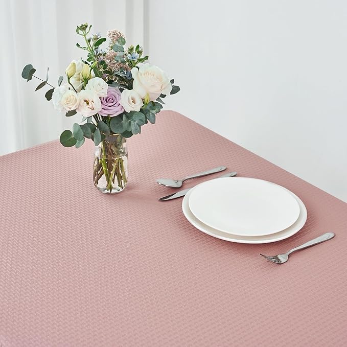 maxmill Weaved Texture Tablecloth Water Resistance Antiwrinkle Spillproof Soft Washable Table Cloth for Dining Room, Buffet Banquet Parties Holiday Dinner, Rectangular 70 x 108 Inch, Pale Blush