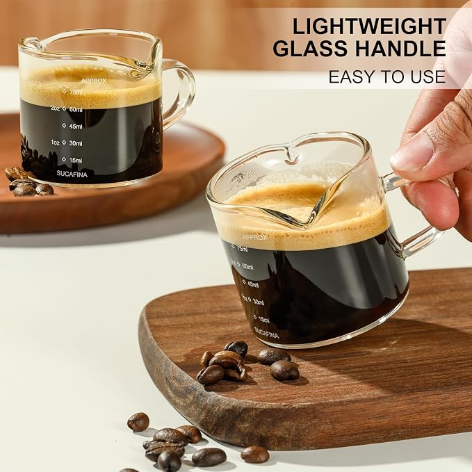 PARACITY Espresso Cup with Handle set of 2, Double Spout Glass Measuring Cup - Image 4
