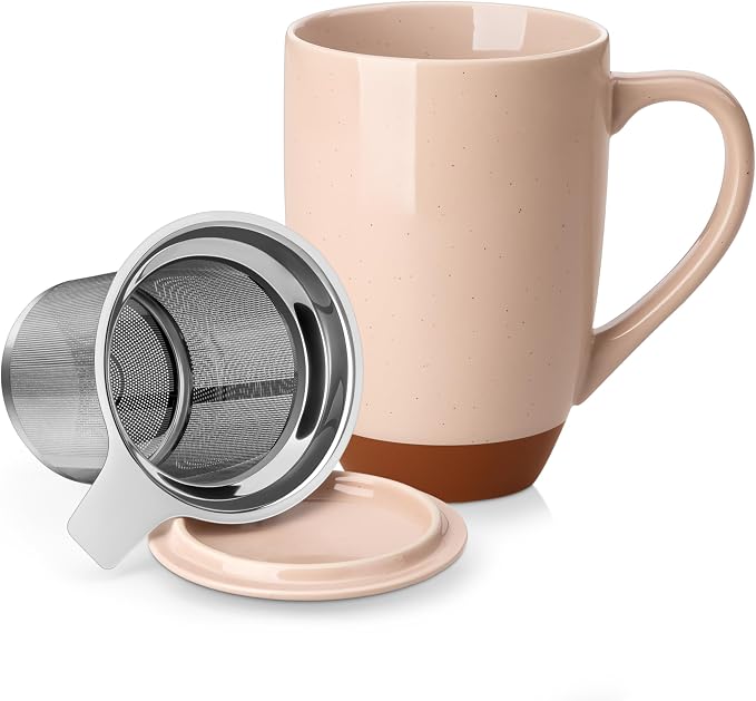MALACASA Ceramic Tea Mug with Lid and Stainless Steel Infuser, 18 oz Large Tea by MALACASA