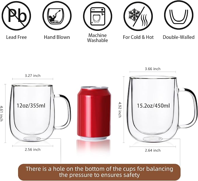CNGLASS Large Double Wall Glass Coffee Mug 15.2oz - Image 3