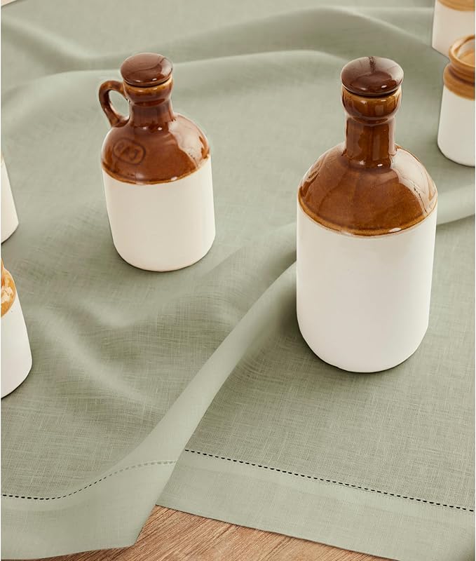 Solino Home Linen Sage Green Tablecloth 60 x 144 Inch - Classic Hemstitch, 100% Pure Linen Rectangular Tablecloth - Machine Washable Table Cloth for Winter, Spring, Easter, St Patricks Day