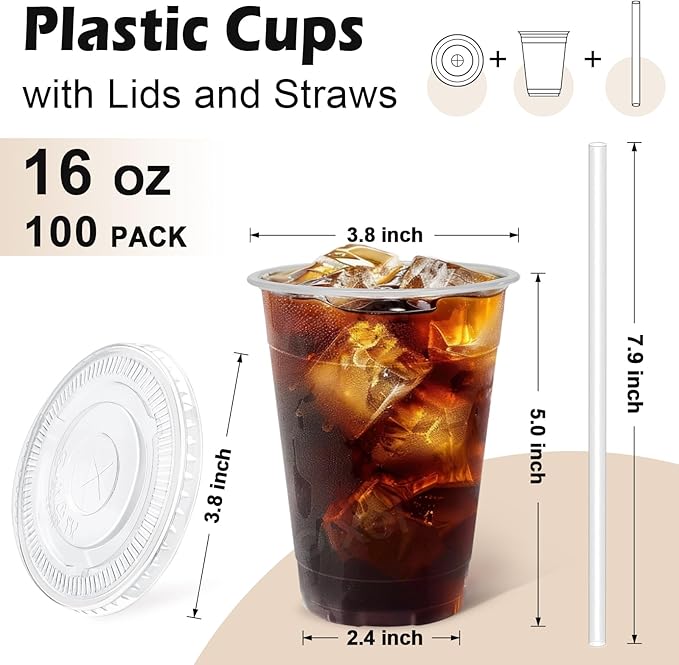 Lamosi 100 Pack 16 oz Clear Plastic Cups - Image 2