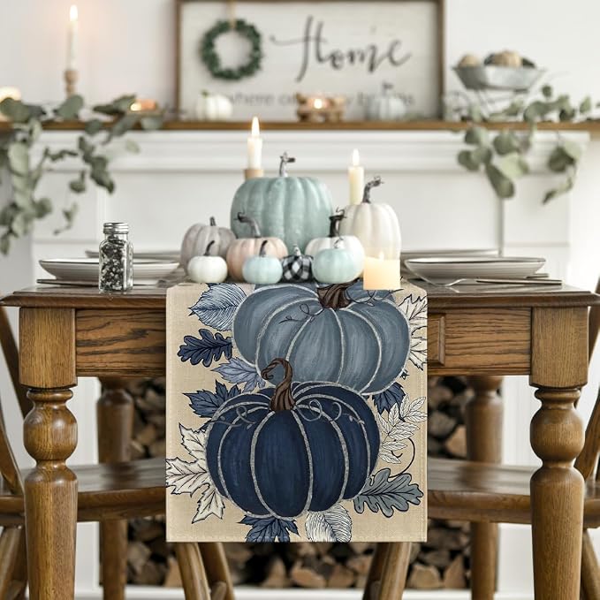 Artoid Mode 210 GSM Fall Table Runner 13x120 Inch Home Party Decor | Blue and - Image 2