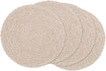 SHACOS Round Braided Placemats 15 inch Set of 4 Boho Woven Washable Kitchen Table Placemats for Home Wedding Party (T-Beige, 4)