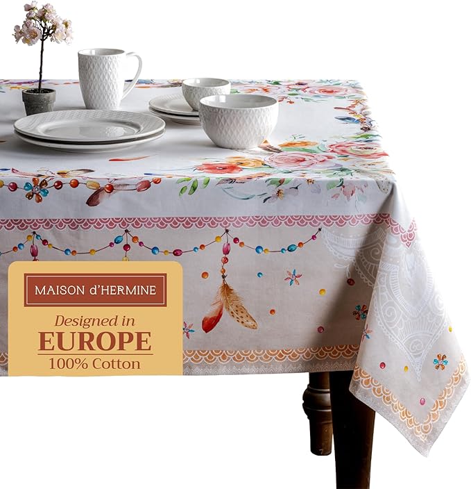 Maison d' Hermine Table Cloth Square Table 100% Cotton 54 x 54 Inches Tablecloth Reusable Decorative for Dining Room Farmhouse Home Valentines Day Decorations Spring Summer - Ibiza - Beige