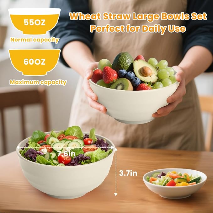 Salad Bowls Wheat Straw Large Bowls - Image 2