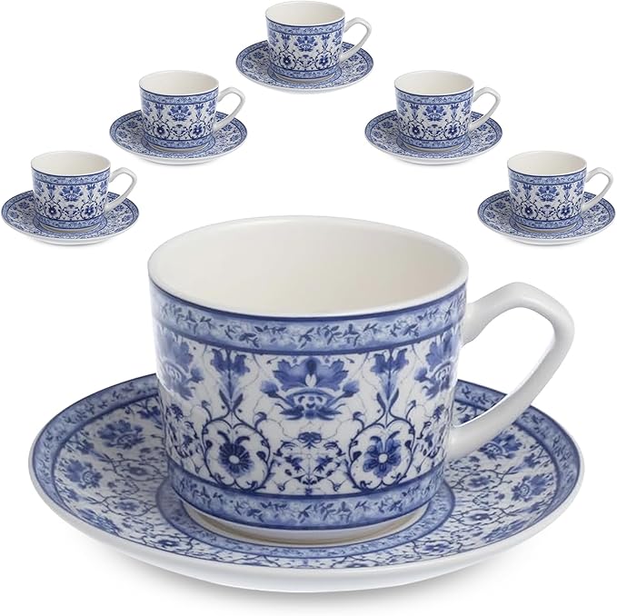 Zagara Home Mardin Porcelain Coffee Cup Set of 6, Espresso Cups and Saucers Set by Unknown