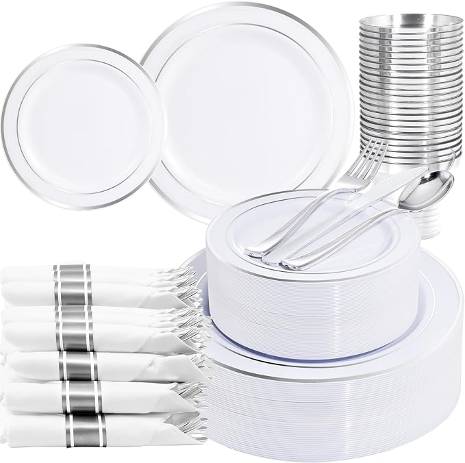 WELLIFE 210 Piece Silver Plastic Dinnerware Set by WELLIFE