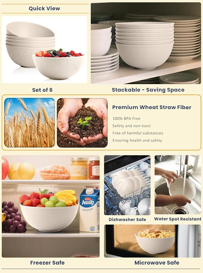 Wheat Straw Bowls for Kitchen, Bowl Set - Image 4