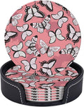 Drink Coasters with Holder Stand Set of 6, Butterfly Pattern Pu Leather by Unknown